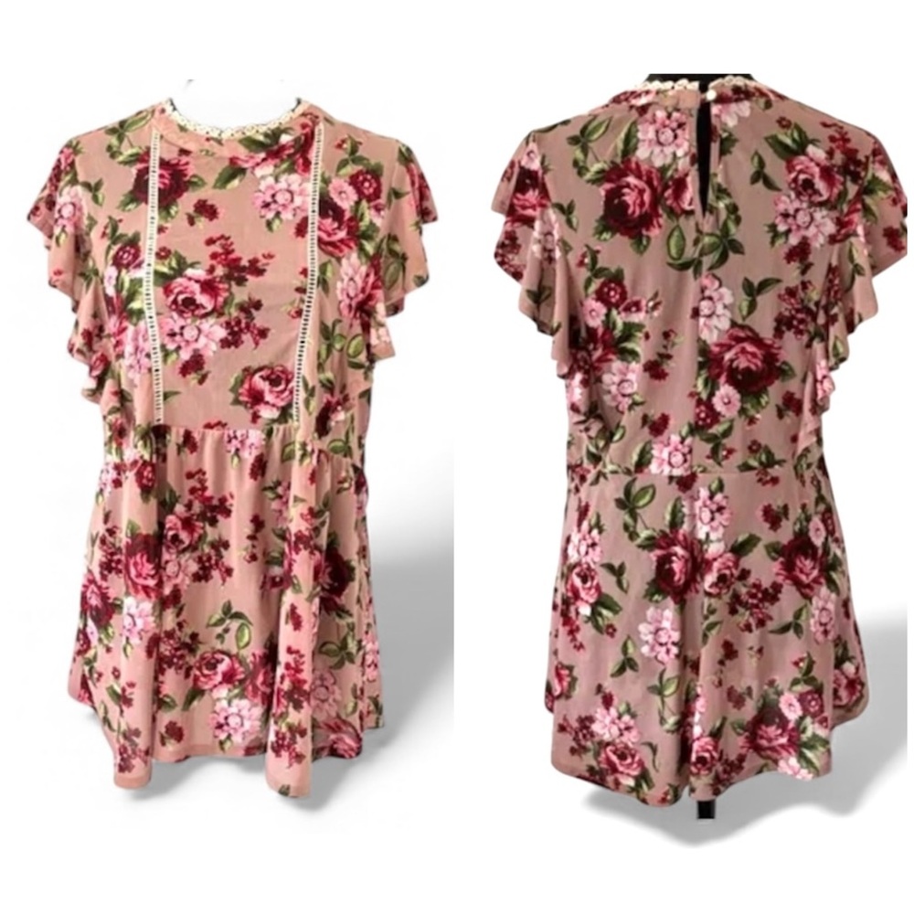 IVY ROSE baby doll floral print top with butterfly sleeves, size M